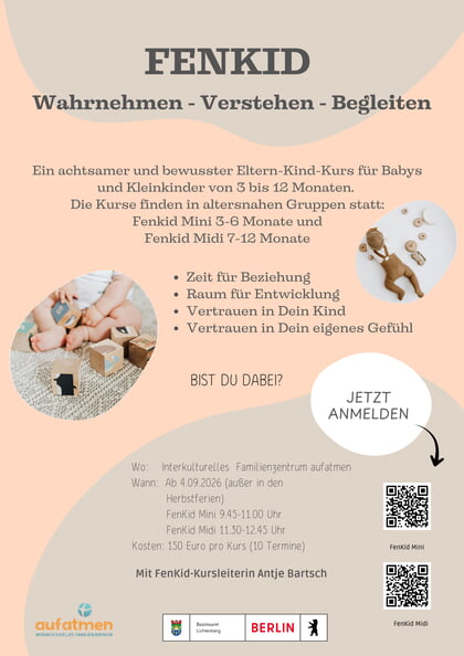 Ab September gibt es am Freitag Vormittag zwei FenKid Kurse einmal FenKid Mini für Eltern von Kindern 3-6 Monate und FenKid Midi für Eltern von Kindern 7-12 Monate
