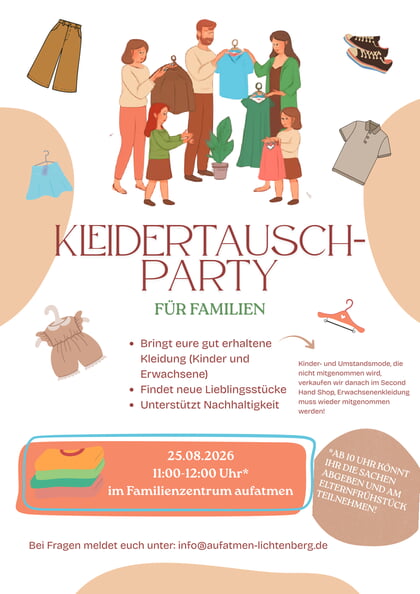 Kleidertauschparty für Familien am 25.08. von 11-12 Uhr