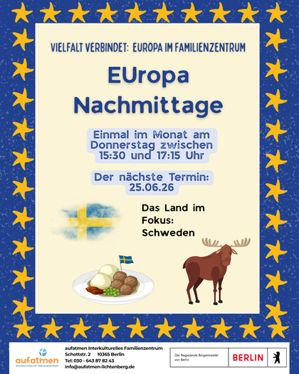 Europanachmittag zu Schweden am 25.06.26 von 15:30 Uhr bis 17:15 Uhr